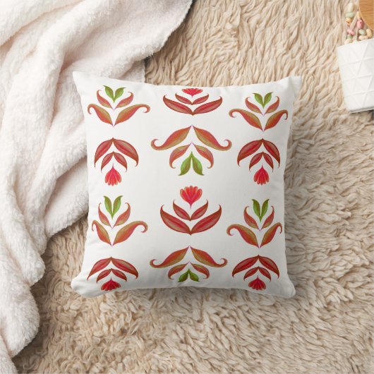 ホワイト&ブラウンフォークアートフローラエレガントコジ素朴ー クッション (ブランケット)