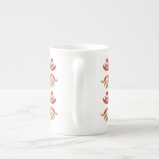 ホワイト&ブラウンフォークアートフローラエレガントコジ素朴ー ボーンチャイナマグカップ (裏面)