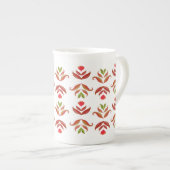 ホワイト&ブラウンフォークアートフローラエレガントコジ素朴ー ボーンチャイナマグカップ (正面右)