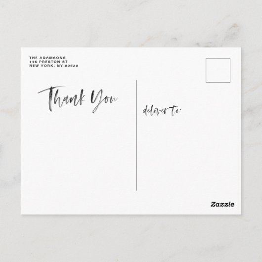 ホワイト ブラシレタリングオーバーレイ 結婚式 お礼 ポストカード (裏面)