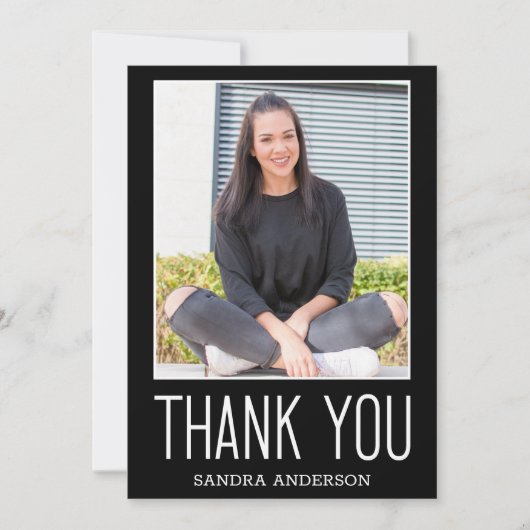 ホワイト&ブラックありがとう2写真卒業カード サンキューカード (正面)