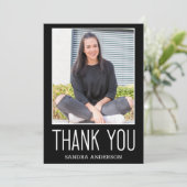 ホワイト&ブラックありがとう2写真卒業カード サンキューカード (スタンド正面)