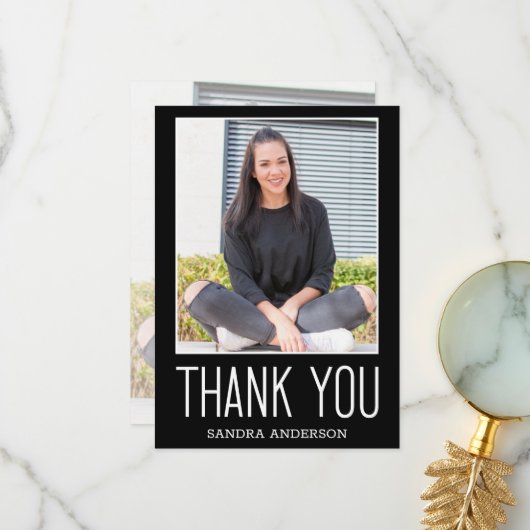 ホワイト&ブラックありがとう2写真卒業カード サンキューカード (正面/裏面インサイチュ)