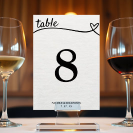 ホワイト&ブラックかわいいハート結婚ライン テーブルナンバー