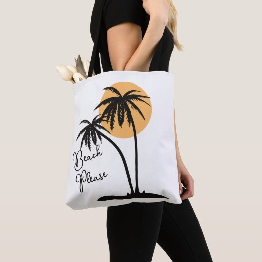 ホワイト&ブラックイエロービーチトートバッグ トートバッグ (クローズアップ)