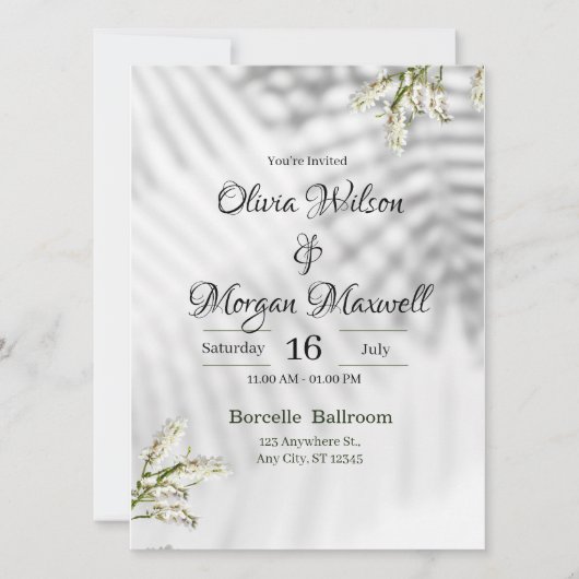 ホワイト&ブラックオーガニックエレガント招待状 招待状 (正面)