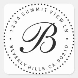 ホワイト&ブラックカスタム差出人住所ラベル スクエアシール