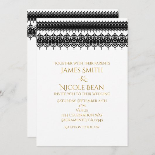 ホワイト&ブラッククラッシエレガントウェディング招待状 招待状 (正面/裏面)