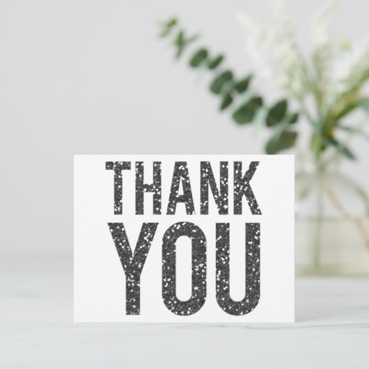 ホワイト&ブラックグリッター結婚の感謝はがき ポストカード (スタンド正面)