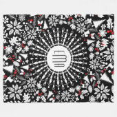 ホワイト&ブラックジオメトリッククリスマスリース フリースブランケット (正面(横))