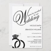 ホワイト＆ブラックダイヤモンドリングの結婚式 招待状 (正面)