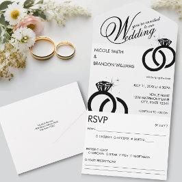 ホワイト&ブラックダイヤモンドリングや輪結婚ズ オールインワン招待状