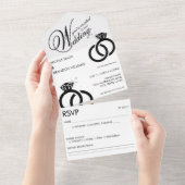 ホワイト&ブラックダイヤモンドリングや輪結婚ズ オールインワン招待状 (貼ってはがせる)