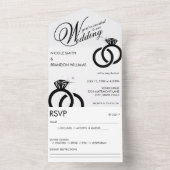 ホワイト&ブラックダイヤモンドリングや輪結婚ズ オールインワン招待状 (内側)