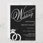 ホワイト&ブラックダイヤモンドリングや輪結婚ズ 招待状 (正面)