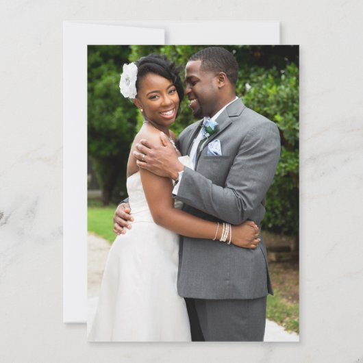 ホワイト&ブラックダイヤモンドリングや輪結婚写真 案内状 (裏面)