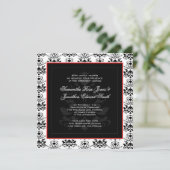 ホワイト&ブラックダマスクレッドフォト結婚式招待状 招待状 (スタンド正面)
