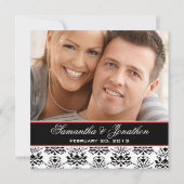 ホワイト&ブラックダマスクレッドフォト結婚式招待状 招待状 (裏面)