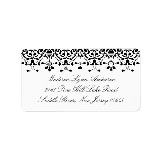 ホワイト/ブラックダマスクレース差出人住所ラベル ラベル (正面)