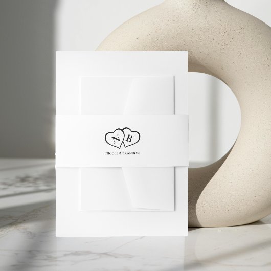 ホワイト&ブラックハートモノグラム結婚ズ 招待状ベリーバンド