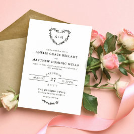 ホワイト&ブラックハートリース2 in 1結婚's Invitati 招待状