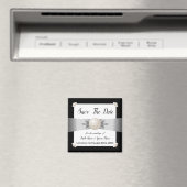 ホワイト&ブラックパールリボン写真の保存日付 マグネット (インサイチュ (食洗機))