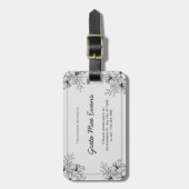 ホワイト&ブラックフローラモノクロ荷物ラベルラベル ラゲッジタグ (正面縦)