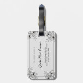 ホワイト&ブラックフローラモノクロ荷物ラベルラベル ラゲッジタグ (裏面縦)
