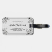 ホワイト&ブラックフローラモノクロ荷物ラベルラベル ラゲッジタグ (裏面横)