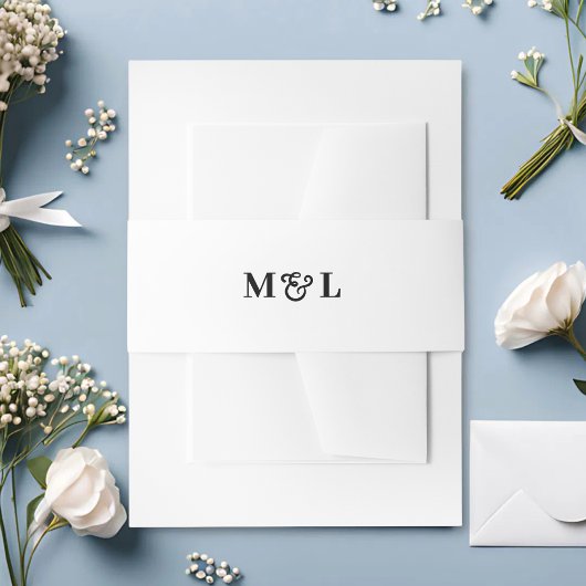 ホワイト&ブラックモノグラム結婚カップル 招待状ベリーバンド