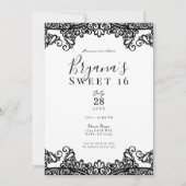 ホワイト&ブラックレースエレガントスウィート16パーティー 招待状 (正面)
