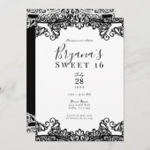 ホワイト&ブラックレースエレガントスウィート16パーティー 招待状 (正面/裏面)