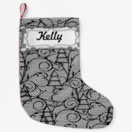 ホワイト&ブラックレースツリー又はマントルストッキング スモールクリスマスストッキング