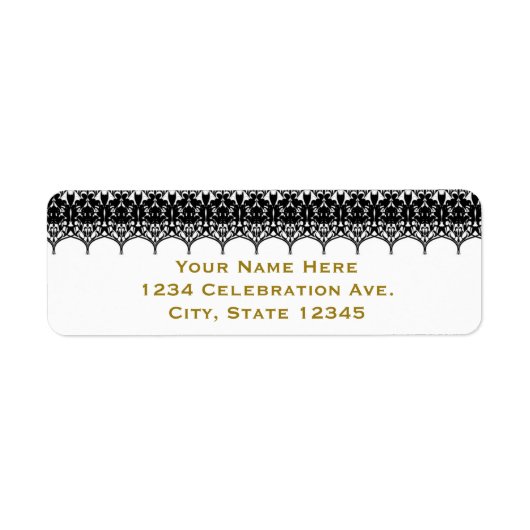 ホワイト&ブラックレースルックエレガントウェディング招待状 ラベル (正面)