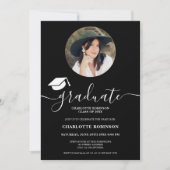 ホワイト・ブラック大学院スクリプト写真卒業 招待状 (正面)