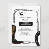 ホワイト&ブラック女性のカーボーイハットブーツバチェロレッテ 招待状 (正面)