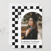 ホワイト&ブラック市松模様にアーチグラッドコメント 案内状 (正面)