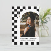 ホワイト&ブラック市松模様にアーチグラッドコメント 案内状 (スタンド正面)