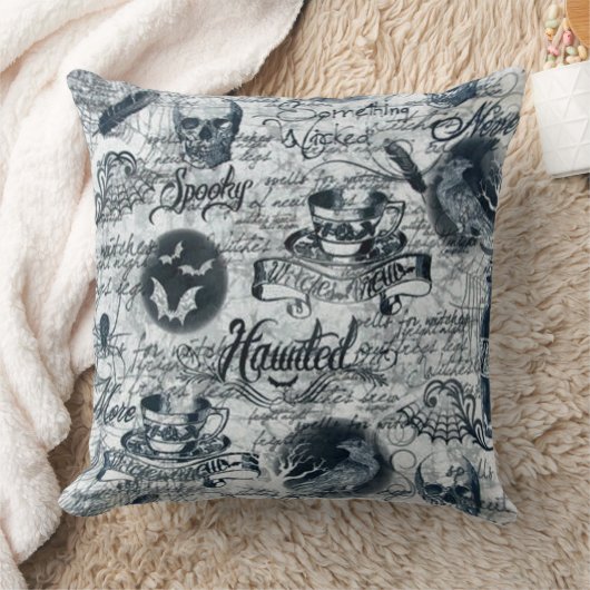 ホワイト&ブラック幽霊のよく出るハロウィーン装飾用クッション クッション (ブランケット)