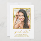 ホワイト・ブラック金ゴールド写真卒業のお知らせ 案内状 (正面)