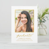 ホワイト・ブラック金ゴールド写真卒業のお知らせ 案内状 (スタンド正面)