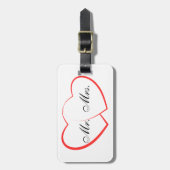 ホワイト＆ブラック | ご夫婦 現代のモノグラム ラゲッジタグ (正面縦)