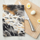 ホワイト ブラック クリーム レオパード 動物 キッチンタオル (四つ折り)