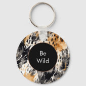 ホワイト ブラック クリーム レオパード 動物 キーホルダー (正面)