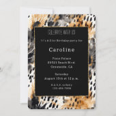 ホワイト ブラック クリーム レオパード 動物 誕生日 招待状 (正面)