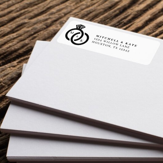 ホワイト＆ブラック ダイヤモンド リング モノグラム ウェディング ラベル