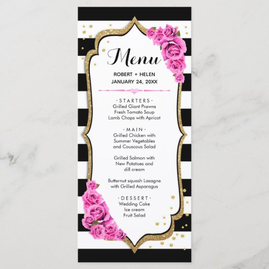 ホワイト ブラック ピンク ゴールド メニューカード プログラム (正面)