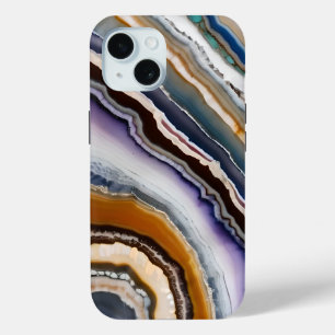 ホワイト ブラック ライラック ブルー テラコッタ アゲート ジオード iPhone 15ケース