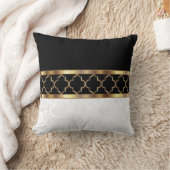 ホワイト、ブラック、金ゴールドクローバー&ダマスクパターン2 クッション (ブランケット)