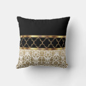ホワイト、ブラック、金ゴールドクローバー&ダマスクパターン クッション (裏面)